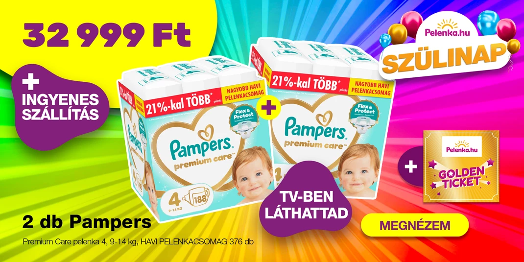 INGYENES SZÁLLÍTÁS - Pampers Premium Care pelenka 4, 9-14 kg, HAVI PELENKACSOMAG 376 db