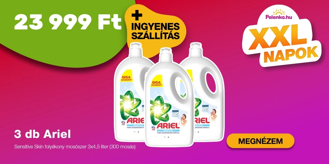 INGYENES SZÁLLÍTÁS - Ariel Sensitive Skin folyékony mosószer 3x4,5 liter (300 mosás)
