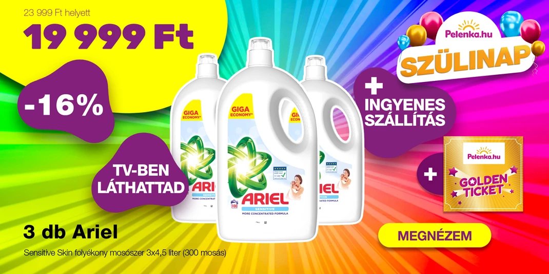 INGYENES SZÁLLÍTÁS - Ariel Sensitive Skin folyékony mosószer 3x4,5 liter (300 mosás)