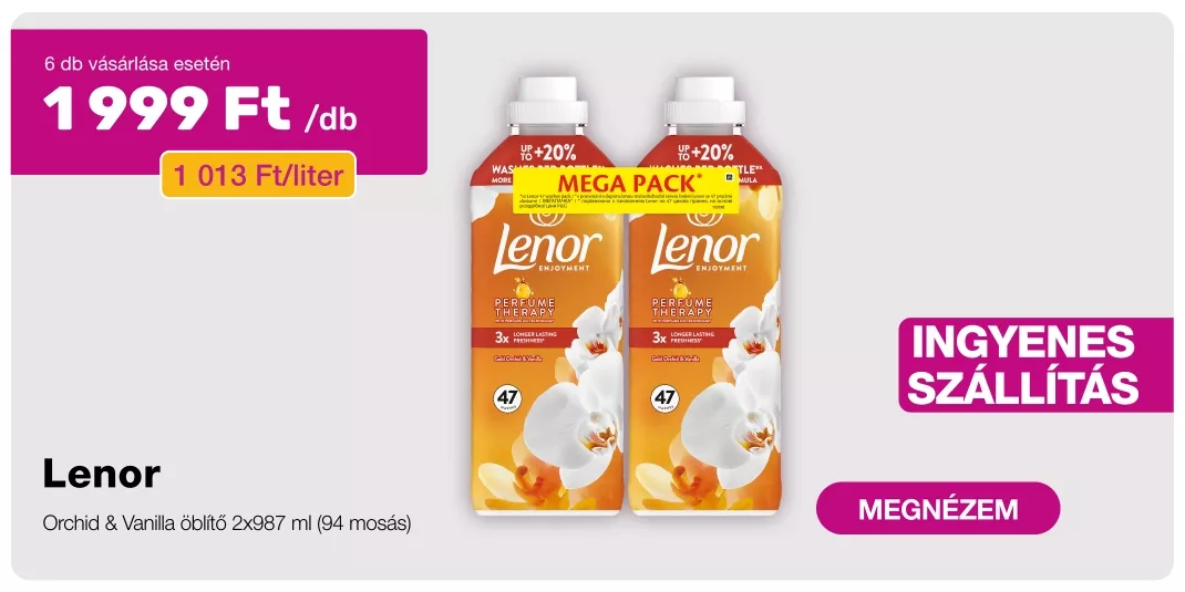 INGYENES SZÁLLÍTÁS - Lenor Orchid & Vanilla öblítő 12x1974 ml (1128 mosás)