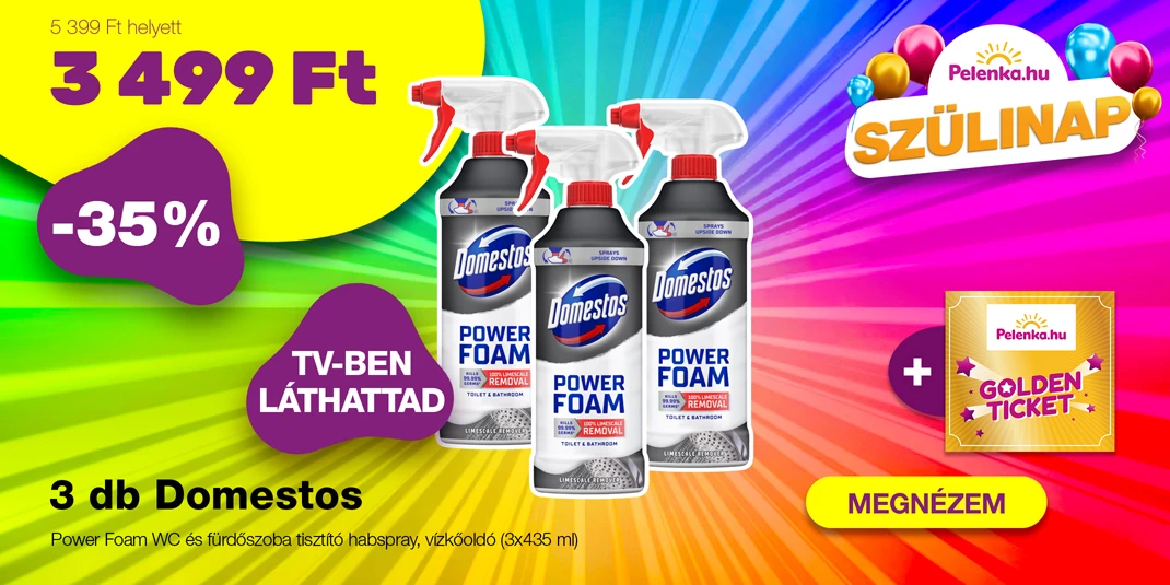 Domestos Power Foam WC és fürdőszoba tisztító hab spray, vízkóoldó (3x435 ml)