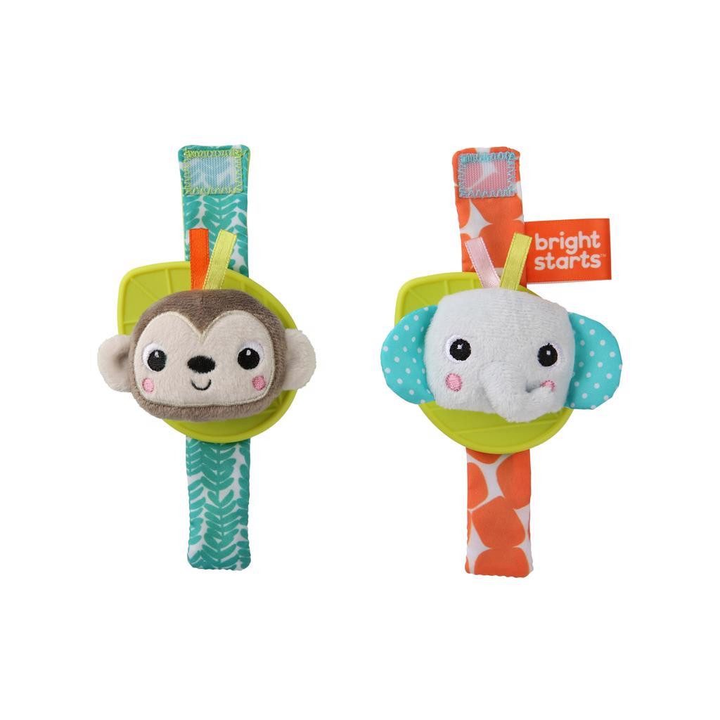 BRIGHT STARTS Csörgő karkötő rágókával 2 db majom/elefánt 0hó+