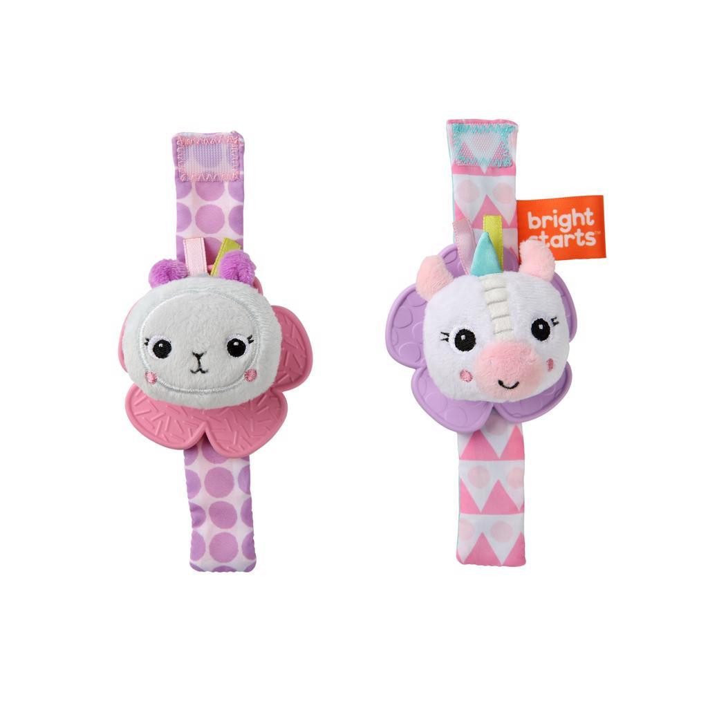 BRIGHT STARTS Csörgő karkötő rágókával 2 db egyszarvú/láma 0hó+