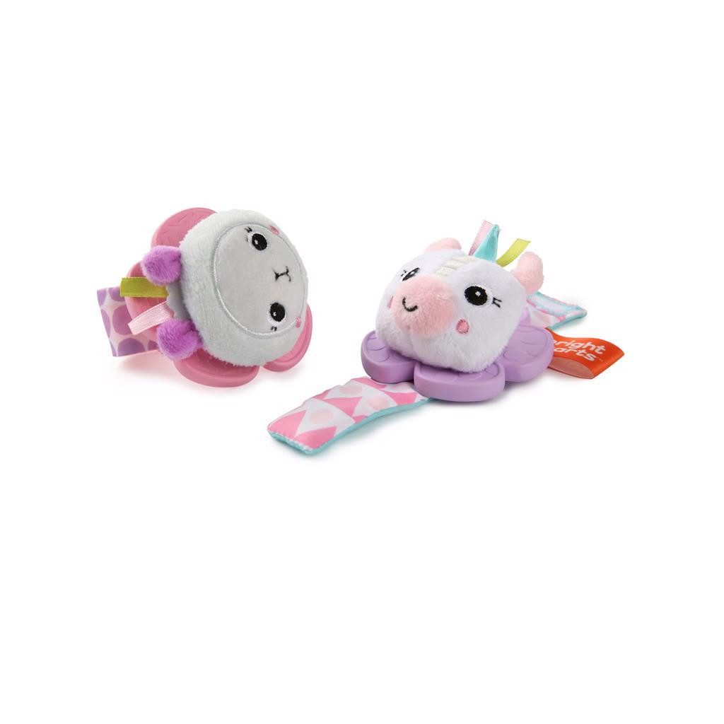 BRIGHT STARTS Csörgő karkötő rágókával 2 db egyszarvú/láma 0hó+