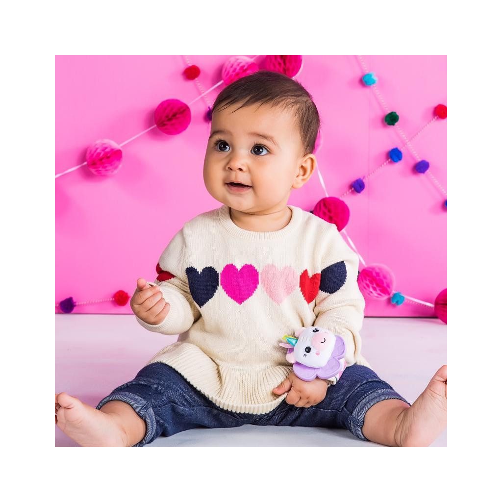 BRIGHT STARTS Csörgő karkötő rágókával 2 db egyszarvú/láma 0hó+