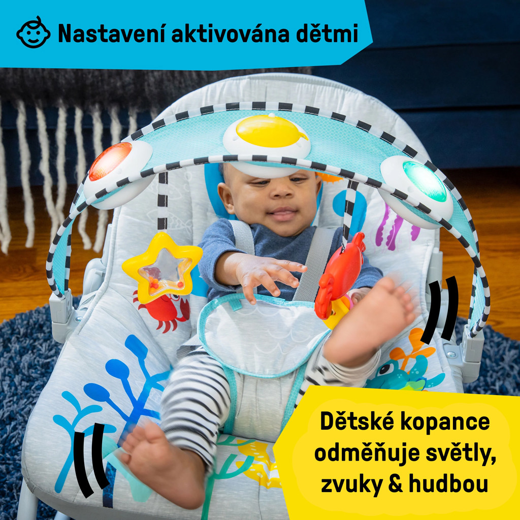 BABY EINSTEIN Zenélő rezgő pihenőszék Kick to It Opus 18kg-ig