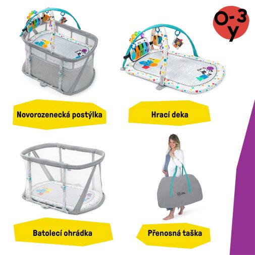 BABY EINSTEIN Kiságy járókával és zongorával 3in1 Kick & Snooze™ 0hó+