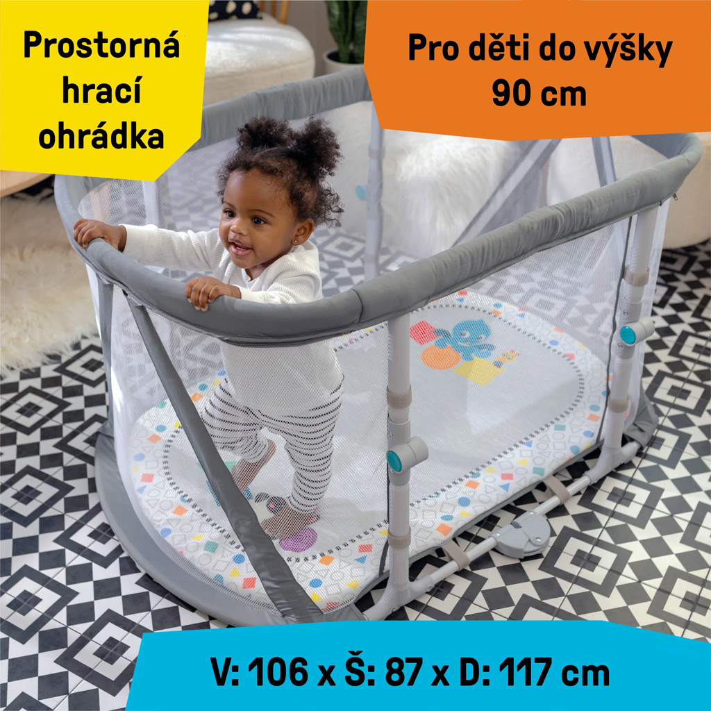 BABY EINSTEIN Kiságy járókával és zongorával 3in1 Kick & Snooze™ 0hó+