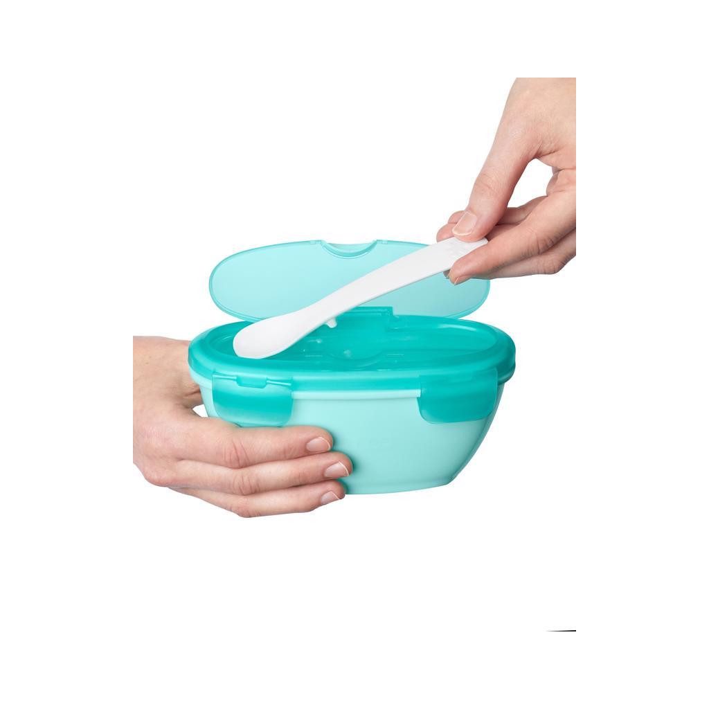 SKIP HOP Tálka kanállal védőtokban Easy Serve Teal 240 ml, 3m+