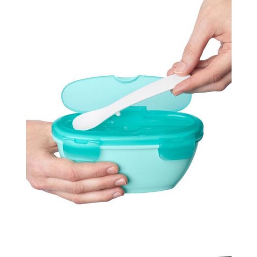 SKIP HOP Tálka kanállal védőtokban Easy Serve Teal 240 ml, 3m+