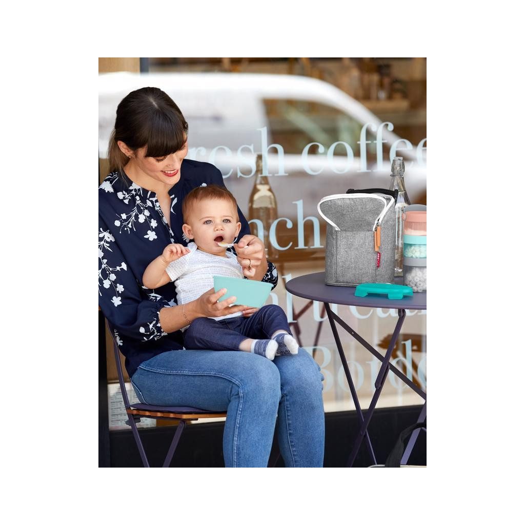 SKIP HOP Tálka kanállal védőtokban Easy Serve Teal 240 ml, 3m+