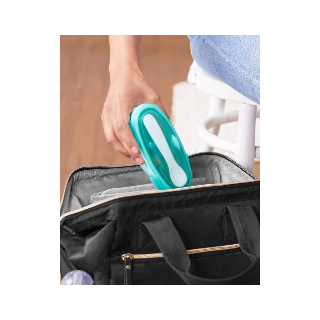 SKIP HOP Tálka kanállal védőtokban Easy Serve Teal 240 ml, 3m+