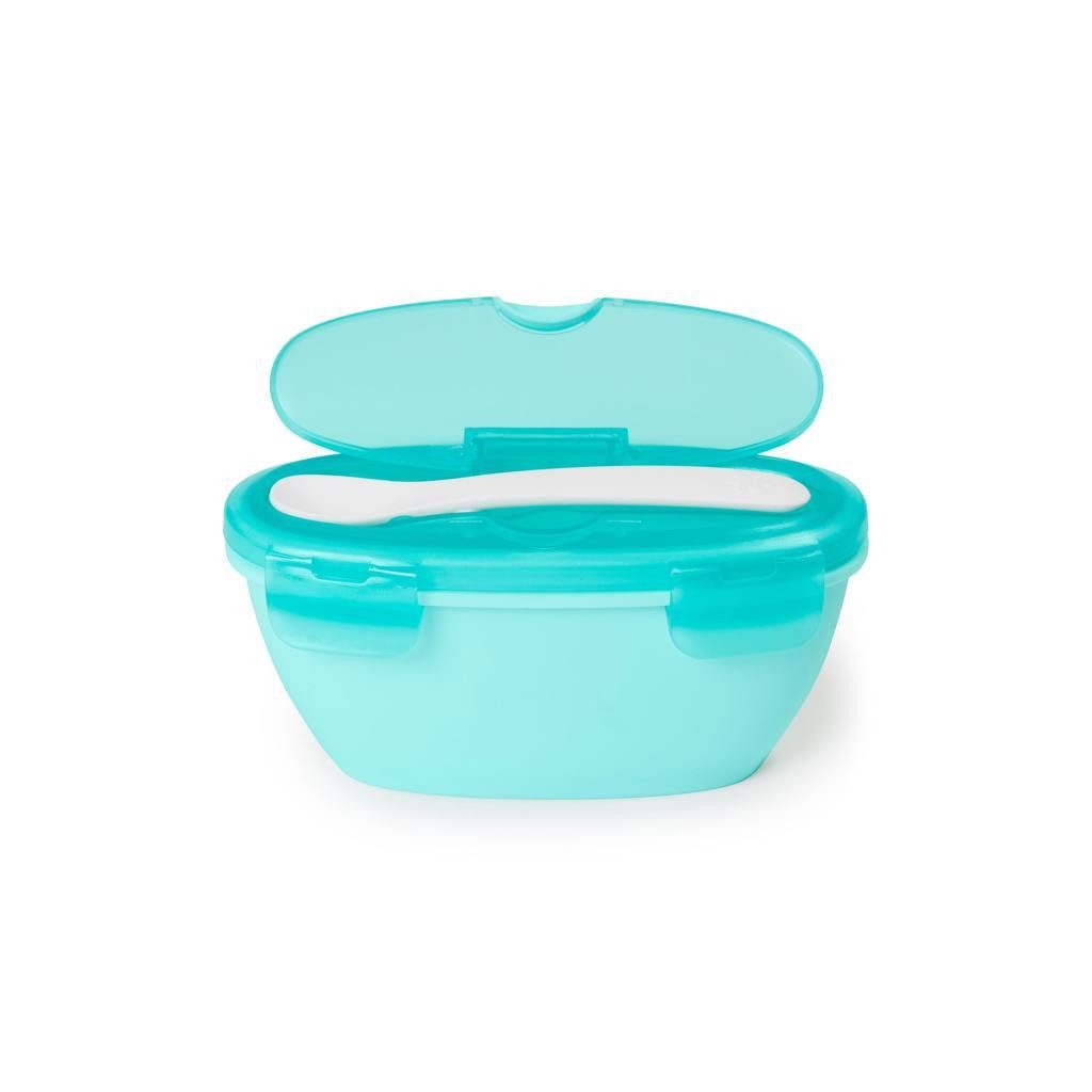 SKIP HOP Tálka kanállal védőtokban Easy Serve Teal 240 ml, 3m+