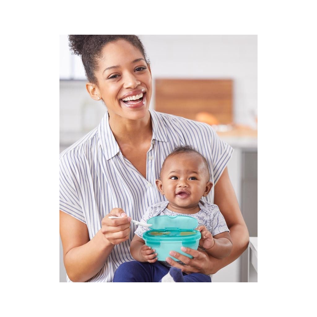 SKIP HOP Tálka kanállal védőtokban Easy Serve Teal 240 ml, 3m+