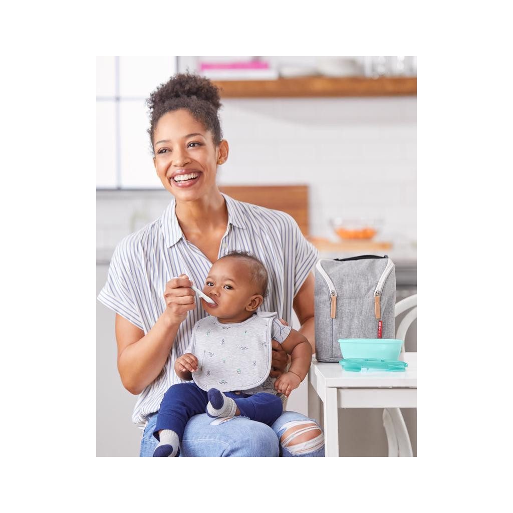 SKIP HOP Tálka kanállal védőtokban Easy Serve Teal 240 ml, 3m+