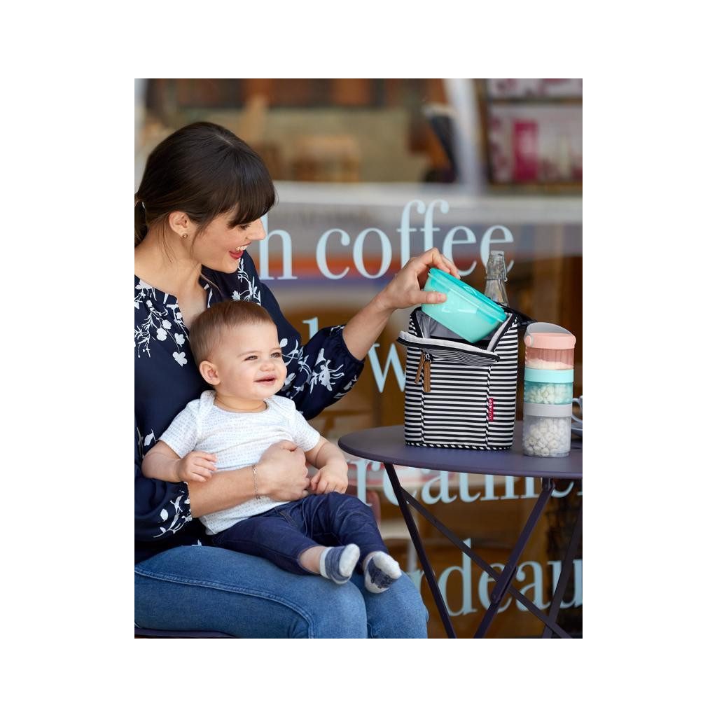 SKIP HOP Tálka kanállal védőtokban Easy Serve Teal 240 ml, 3m+