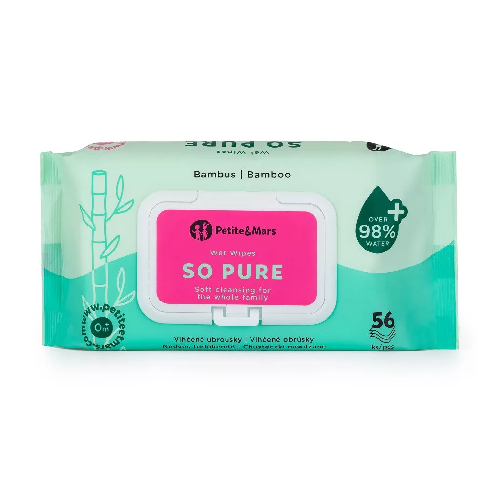 PETITE&MARS Nedves törlőkendő SO PURE bambusz, biológiailag lebomló, 56 db
