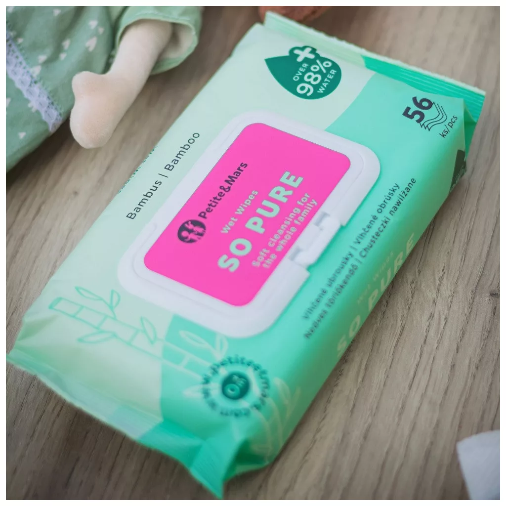 PETITE&MARS Nedves törlőkendő SO PURE bambusz, biológiailag lebomló, 56 db
