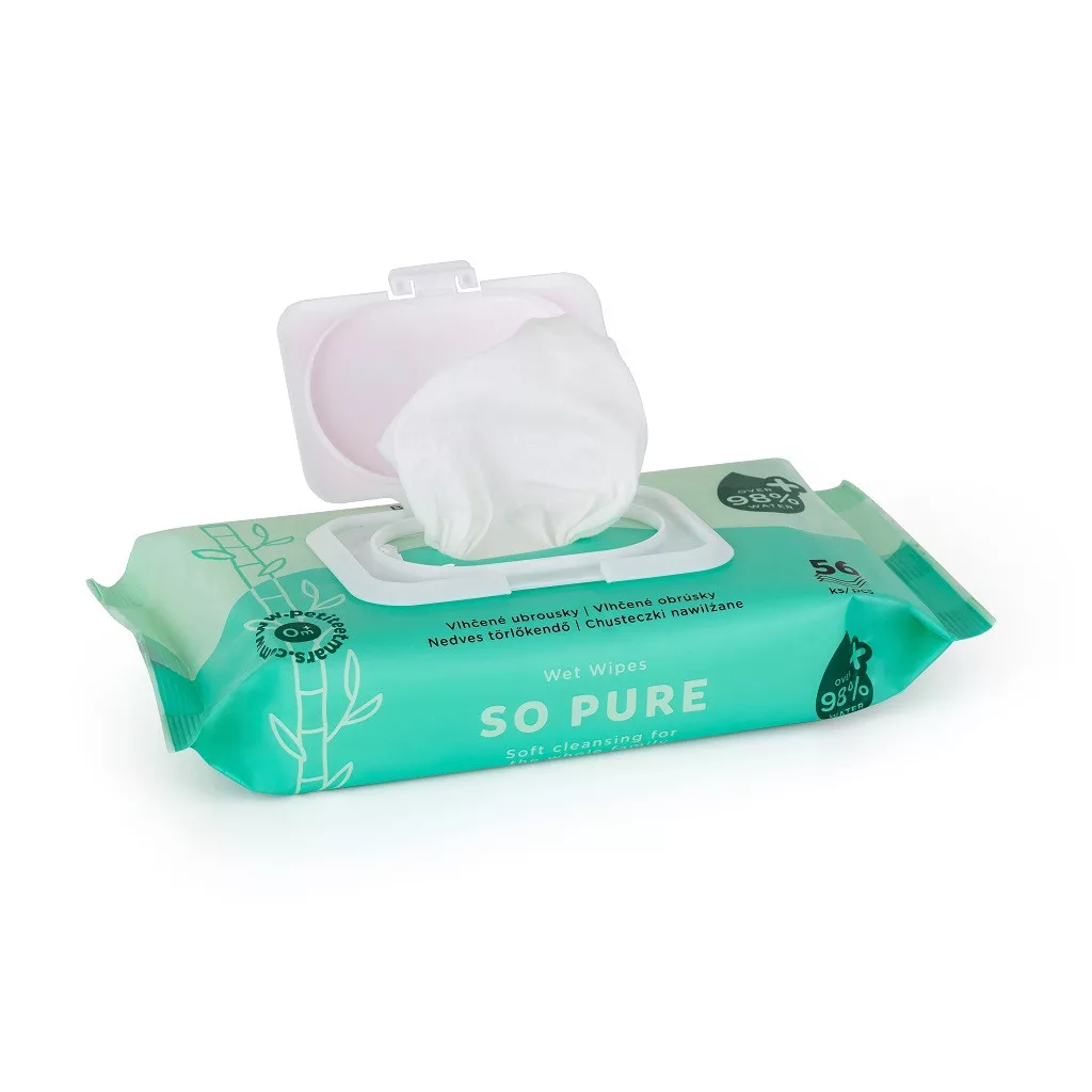PETITE&MARS Nedves törlőkendő SO PURE bambusz, biológiailag lebomló, 56 db