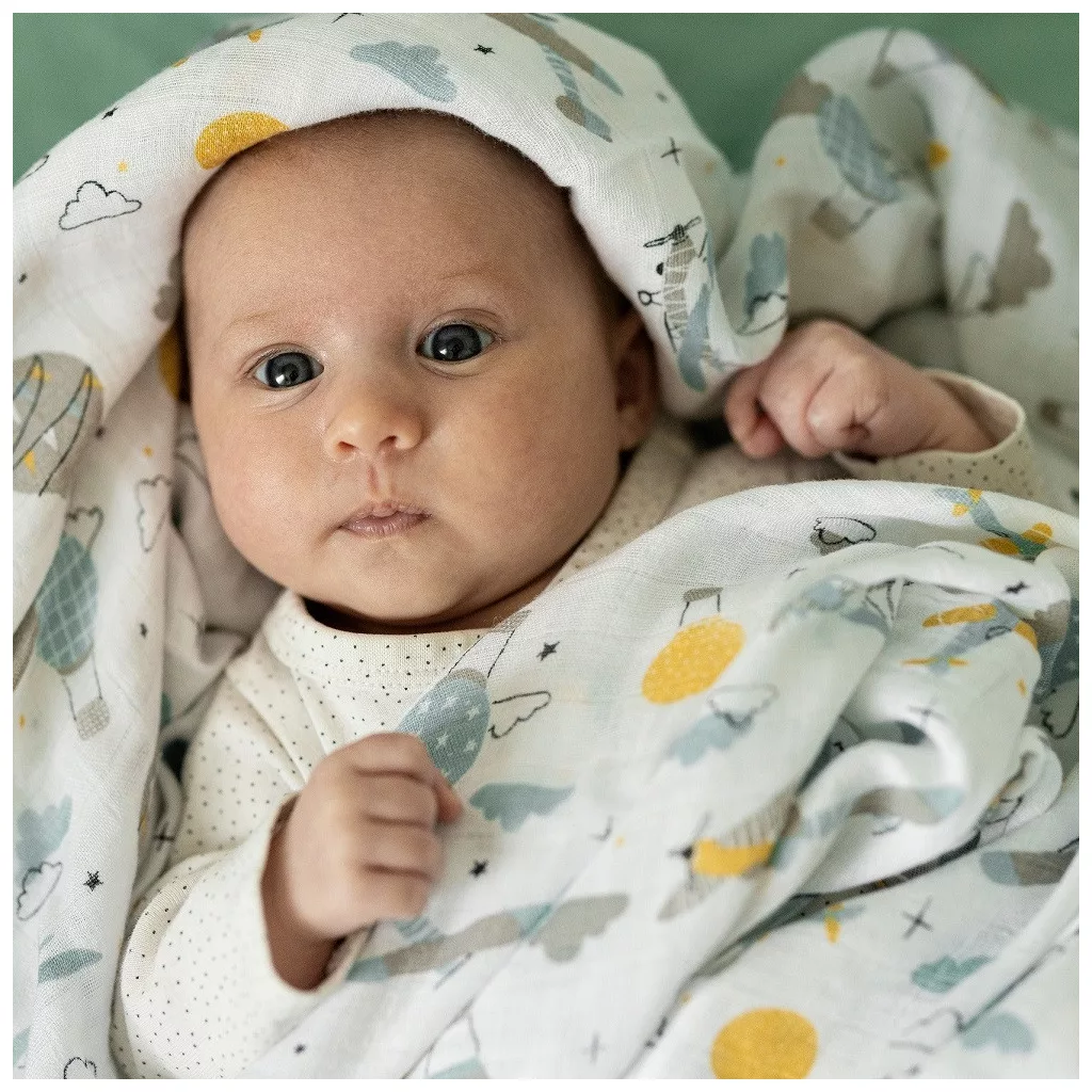 PETITE&MARS Bambusz muszlin 3db-os pelenka szett Moussy Grey Planes, 68 x 68 cm