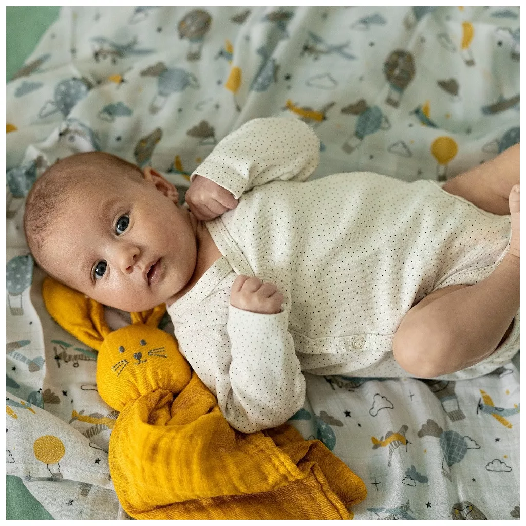 PETITE&MARS Bambusz muszlin 3db-os pelenka szett Moussy Grey Planes, 68 x 68 cm