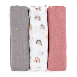   PETITE&MARS Bambusz muszlin 3db-os pelenka szett Moussy Rose Rainbows, 68 x 68 cm