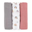 PETITE&MARS Bambusz muszlin 3db-os pelenka szett Moussy Rose Rainbows, 68 x 68 cm