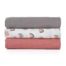 PETITE&MARS Bambusz muszlin 3db-os pelenka szett Moussy Rose Rainbows, 68 x 68 cm