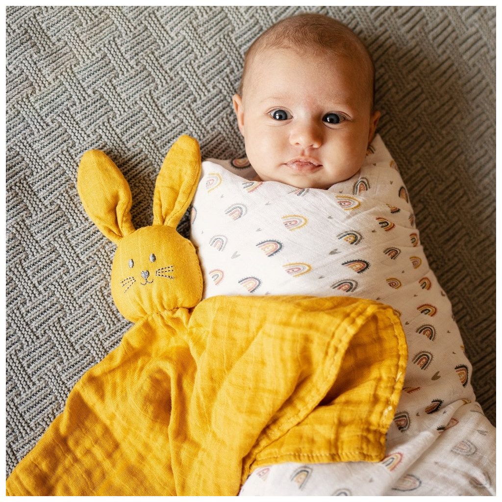 PETITE&MARS Bambusz muszlin szundikendő Hugo Intense Ochre 0hó+