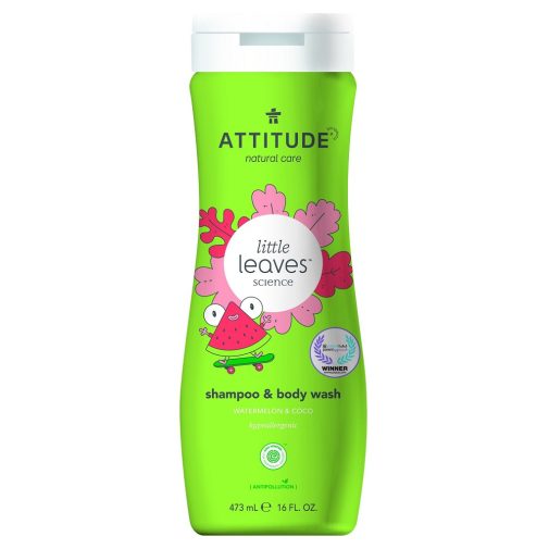 ATTITUDE Gyermek testápoló szappan és sampon (2 az 1-ben) Little leaves dinnye és kókusz illattal 47