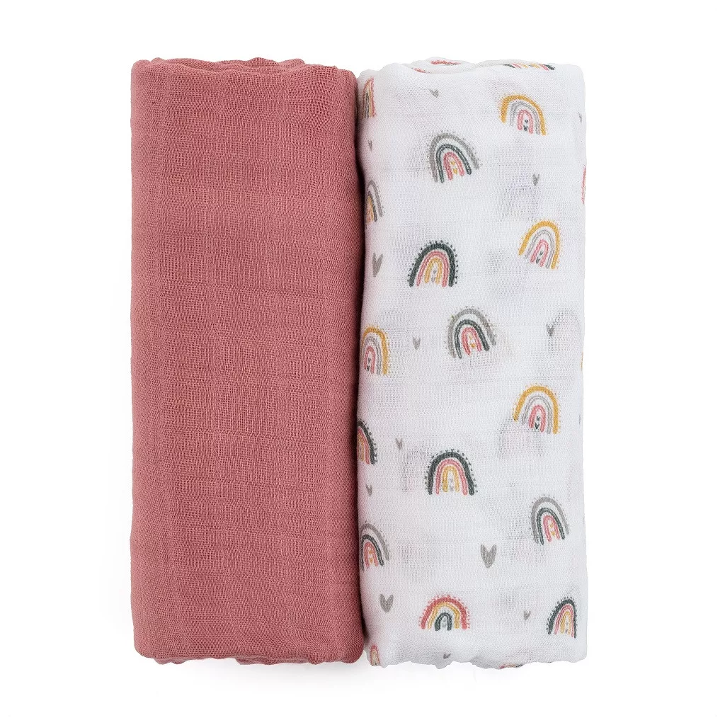 PETITE&MARS Bambusz muszlin 2db-os pelenka szett Misty Rose Rainbow, 120 x 120 cm