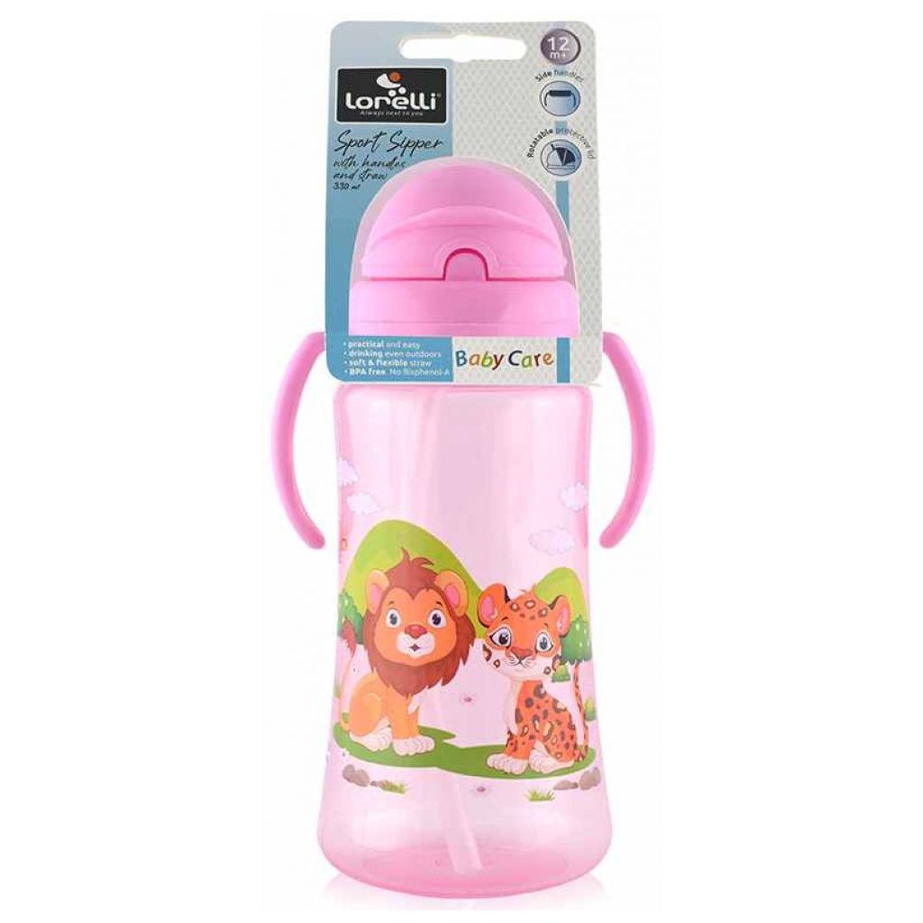 Baby Care Szafari szívószálas sportitató 330 ml - pink