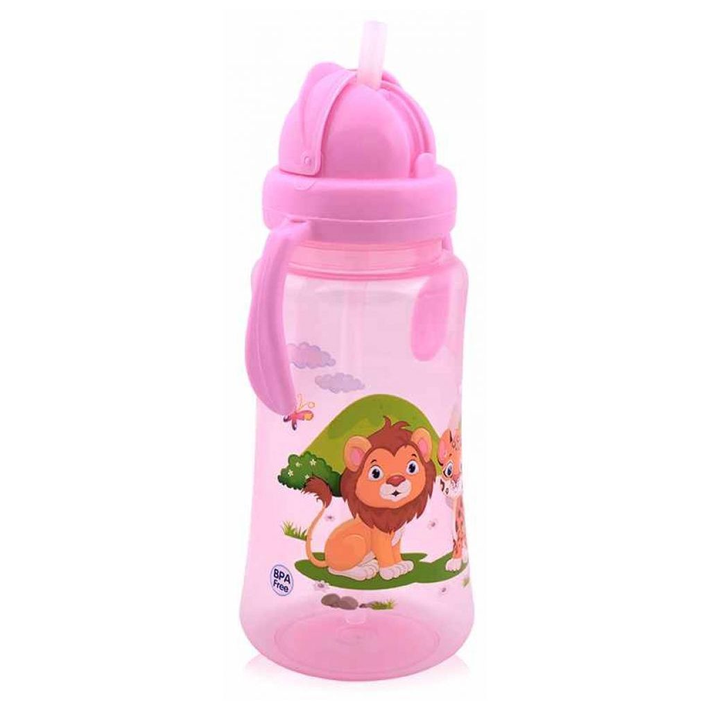 Baby Care Szafari szívószálas sportitató 330 ml - pink
