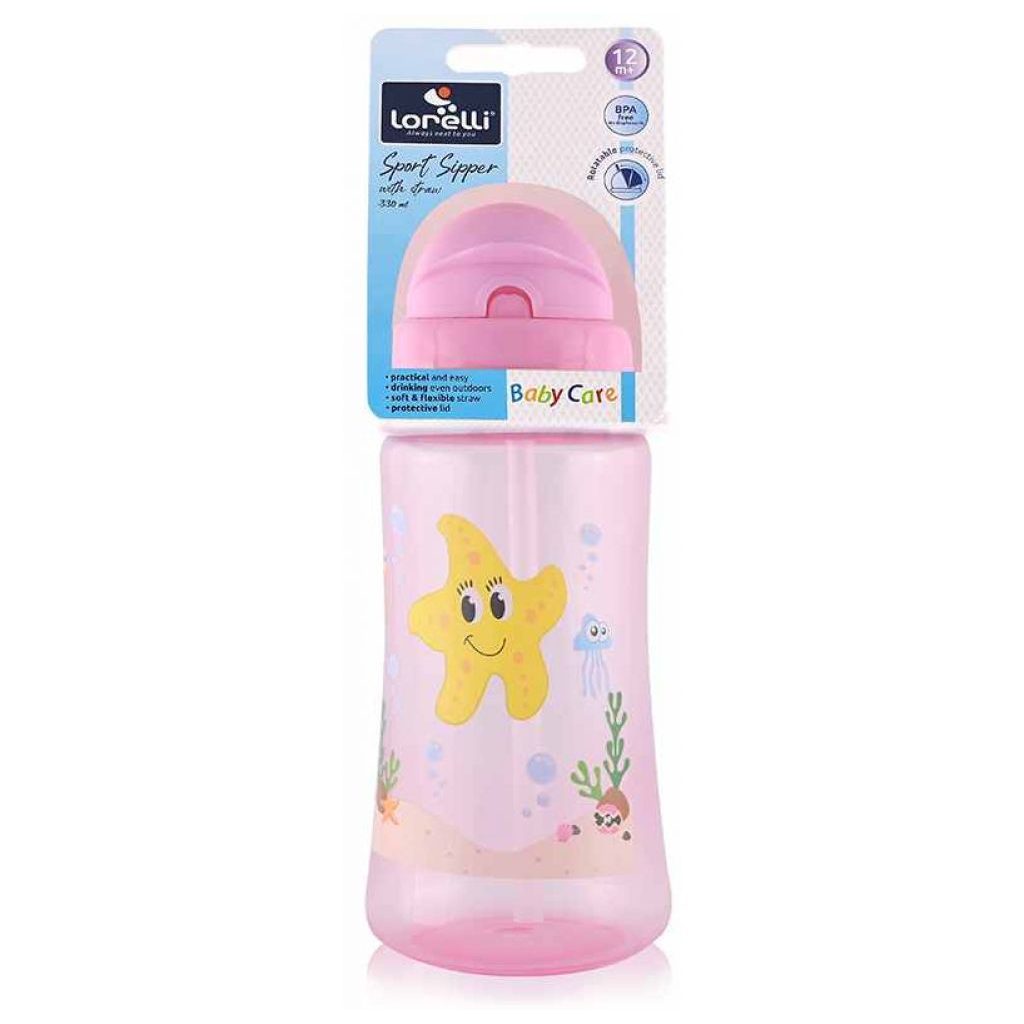 Baby Care Ocean szívószálas sportitató 330 ml - pink