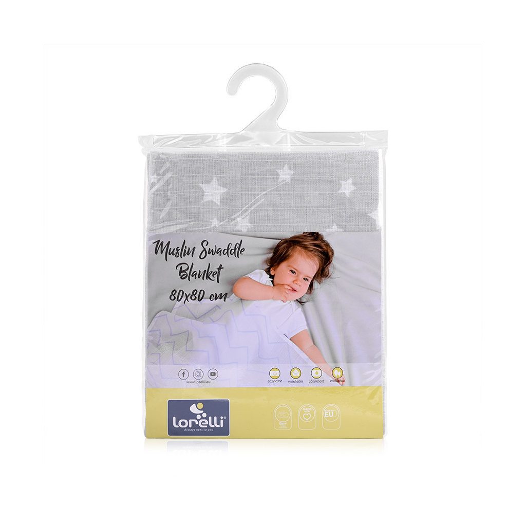 Lorelli Muszlin takaró 80x80 cm - Grey With Stars