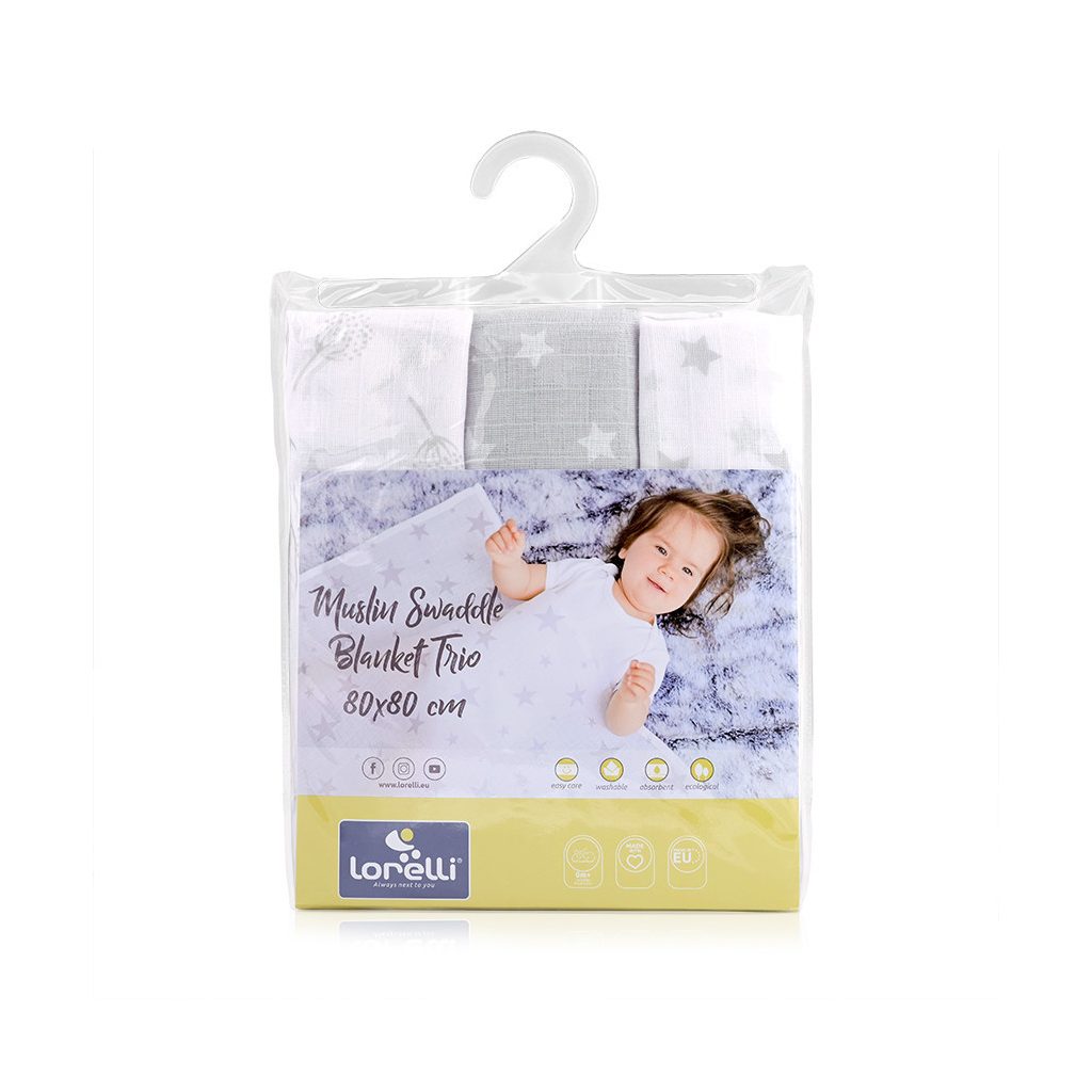 Lorelli Muszlin takaró 80x80 cm - Trio Grey Mix