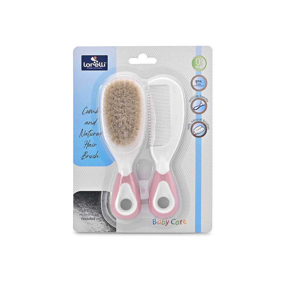 Baby Care Fésű és hajkefe természetes sörtékkel - blush pink