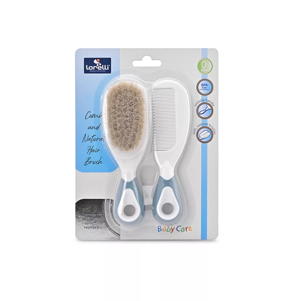 Baby Care Fésű és hajkefe természetes sörtékkel - moonlight blue
