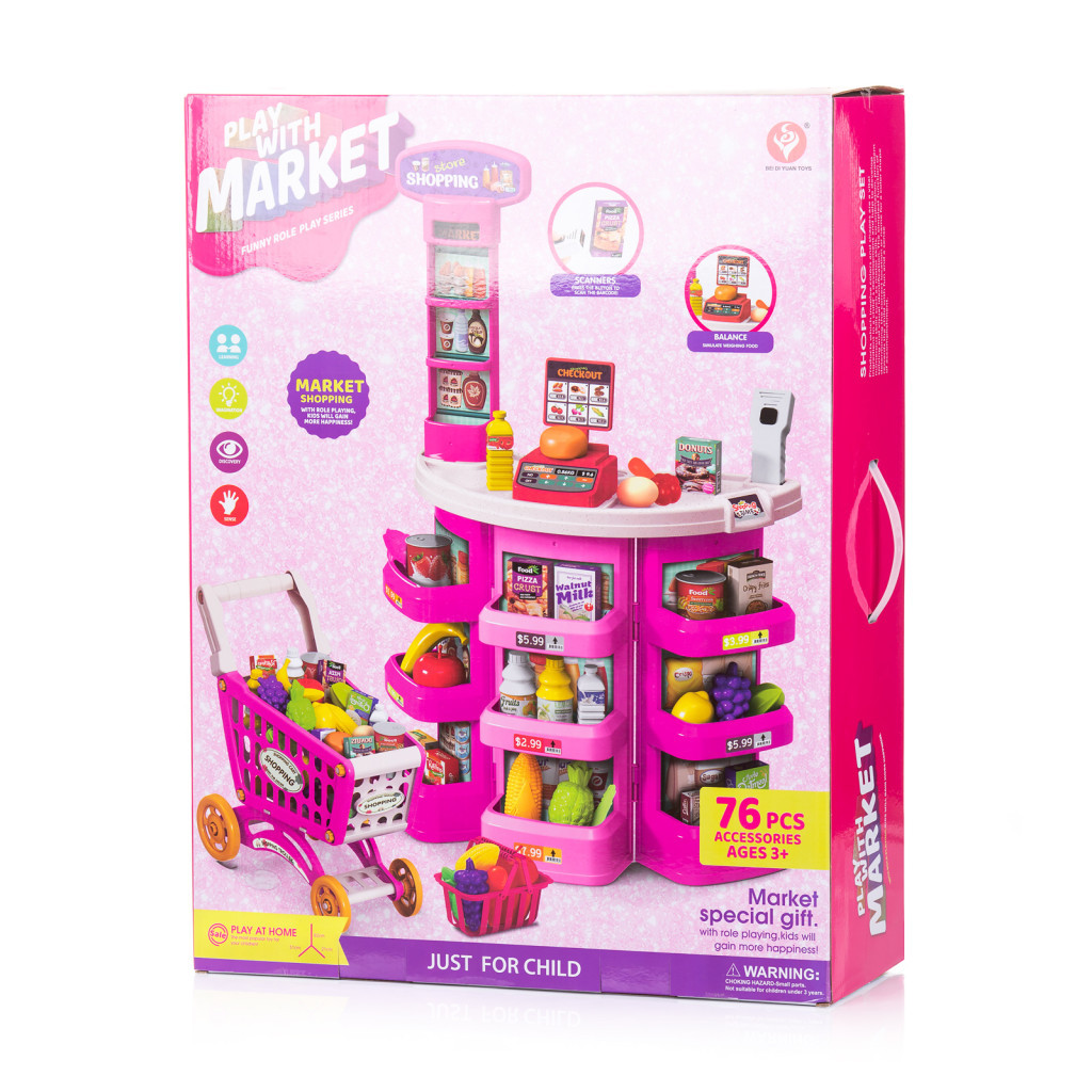 Chipolino Supermarket játékszett bevásárlókocsival - rózsaszín