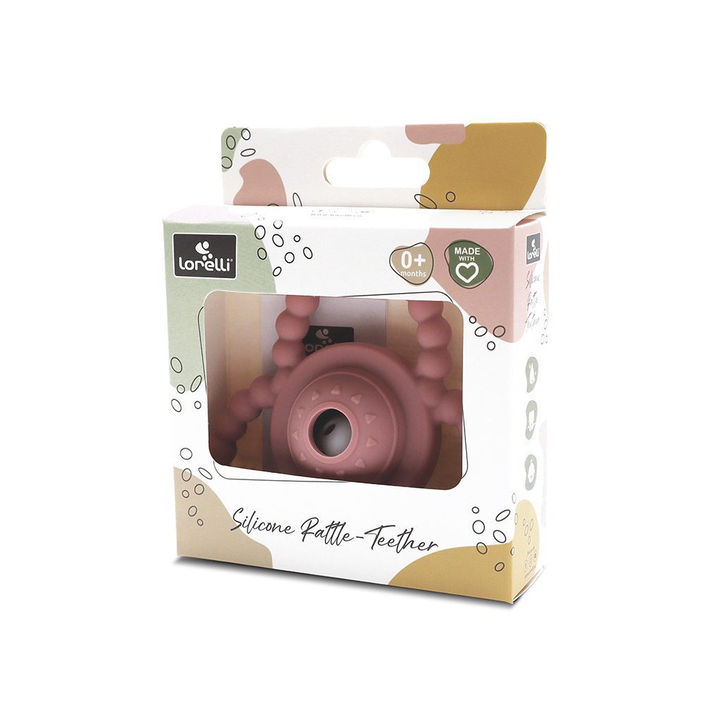 Lorelli Természetes szilikon csörgő-rágóka - Deep Pink