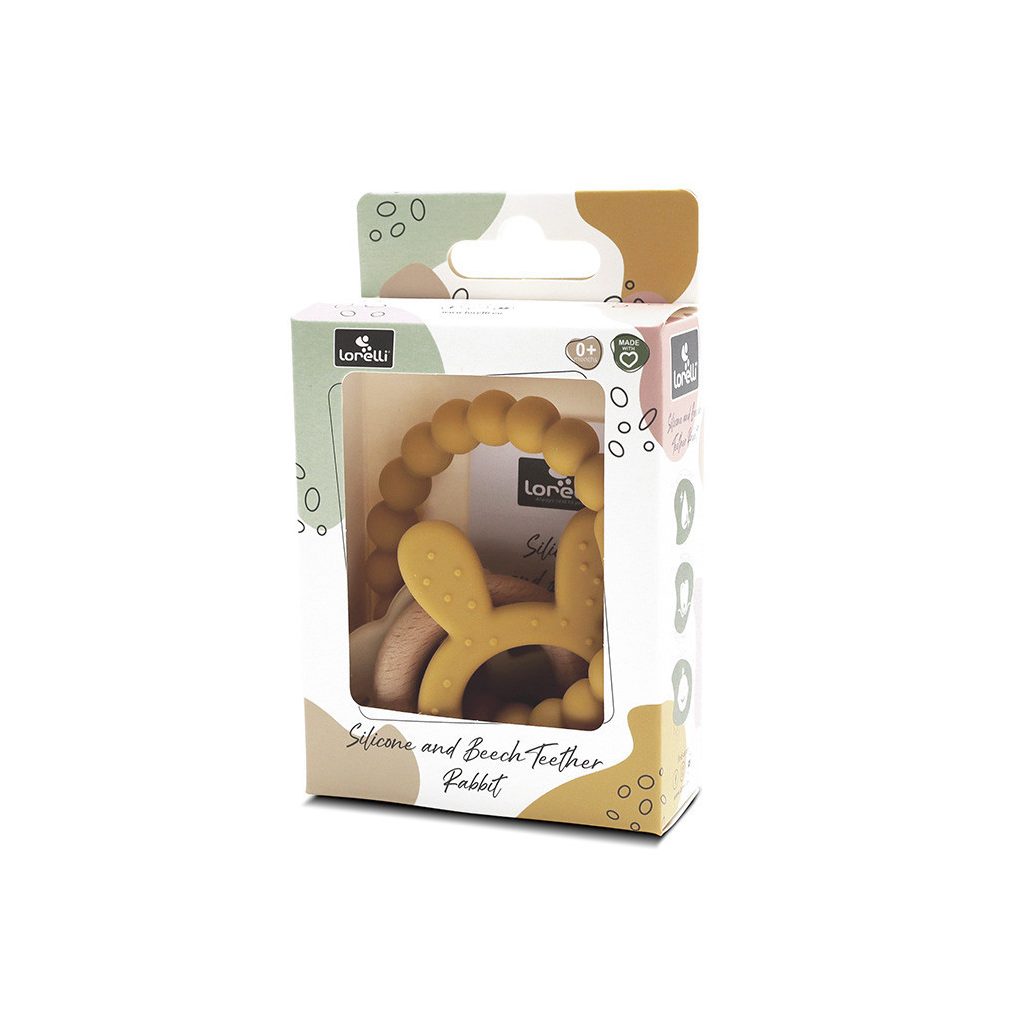 Lorelli Nyuszi szilikon és bükkfa rágóka - Yellow