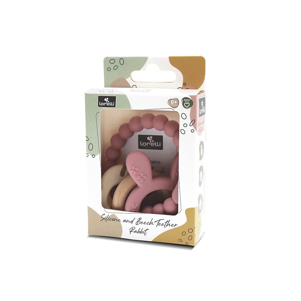 Lorelli Nyuszi szilikon és bükkfa rágóka - Deep Pink