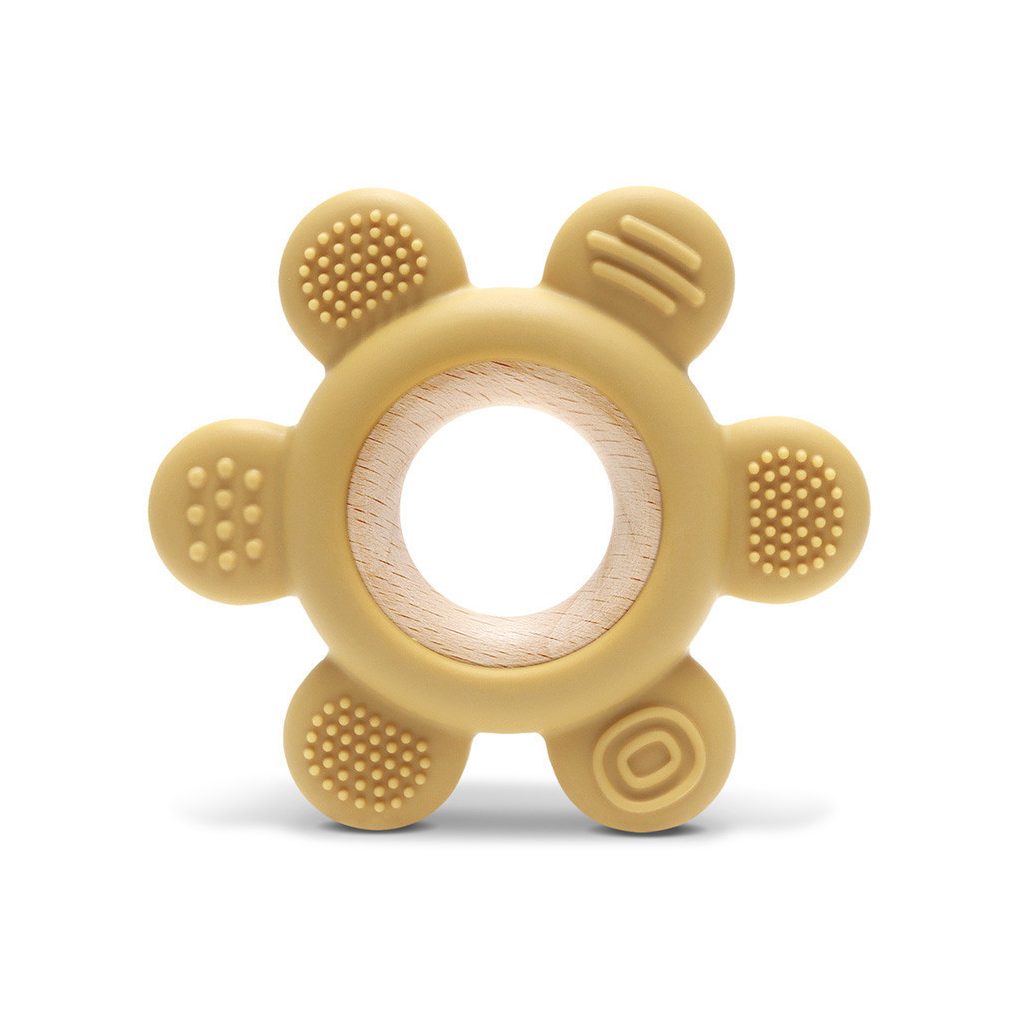 Lorelli Virág szilikon és bükkfa rágóka - Yellow