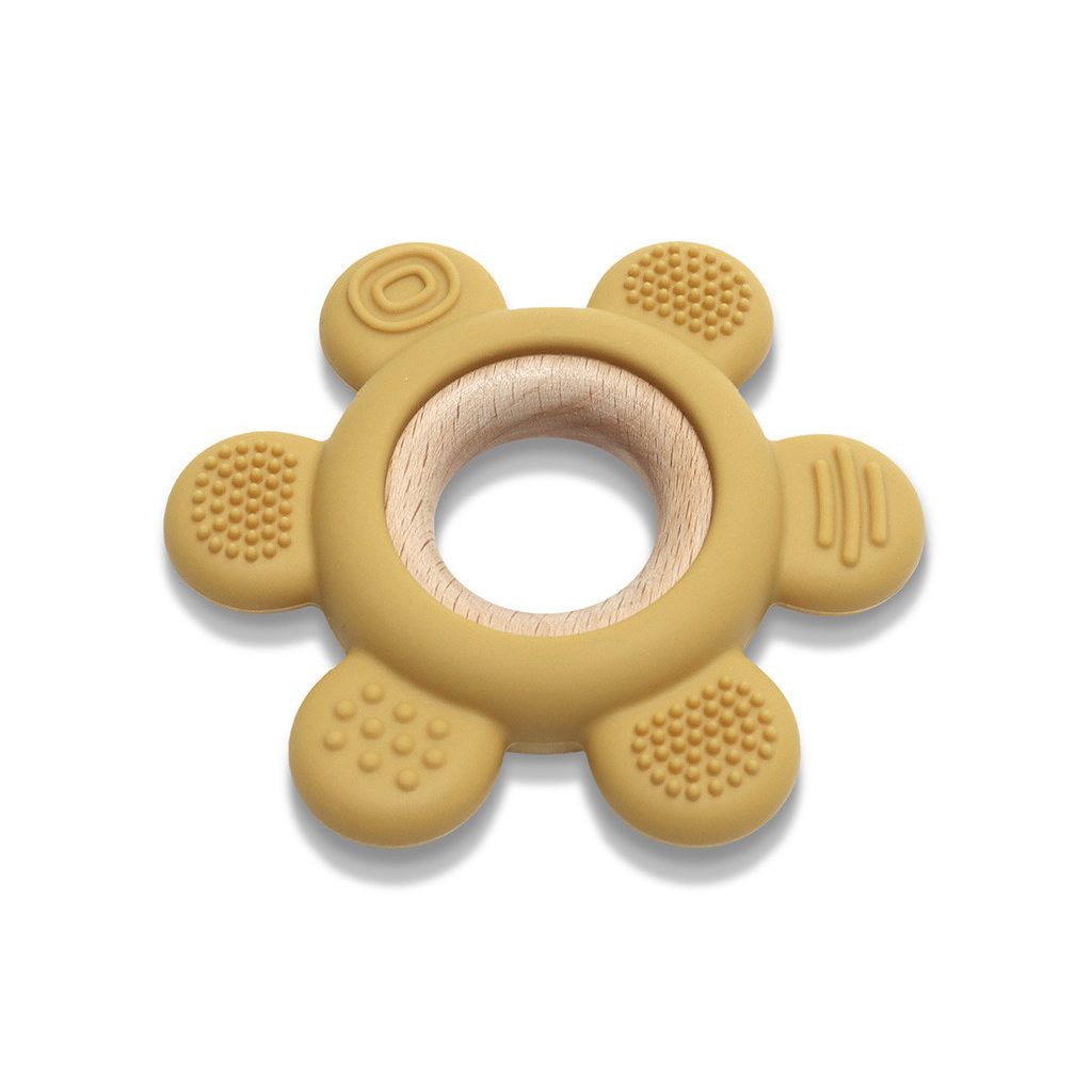 Lorelli Virág szilikon és bükkfa rágóka - Yellow