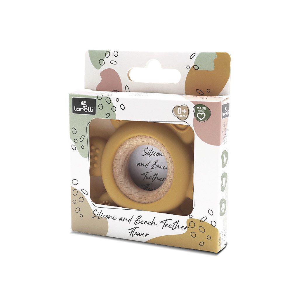 Lorelli Virág szilikon és bükkfa rágóka - Yellow