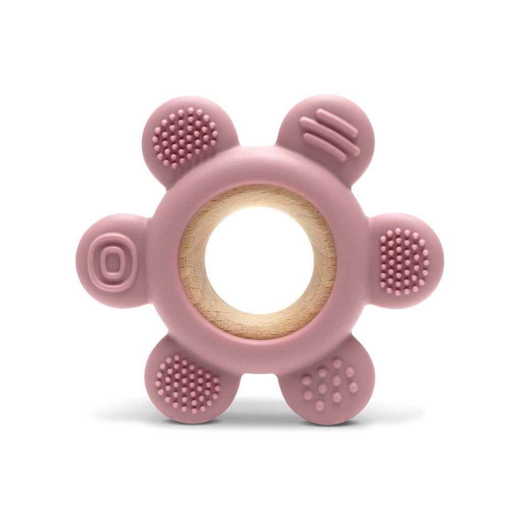 Lorelli Virág szilikon és bükkfa rágóka - Deep Pink