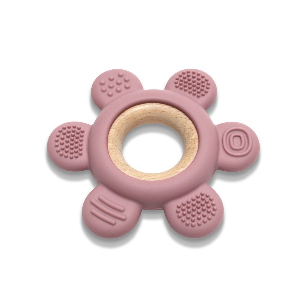 Lorelli Virág szilikon és bükkfa rágóka - Deep Pink