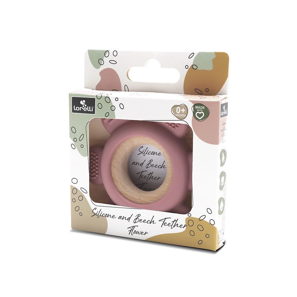 Lorelli Virág szilikon és bükkfa rágóka - Deep Pink