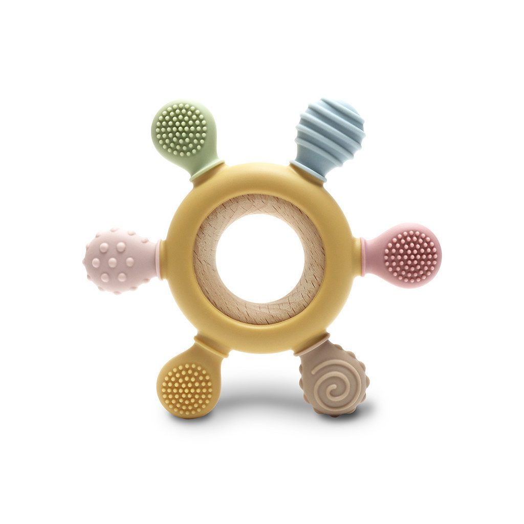 Lorelli Kormánykerék szilikon és bükkfa rágóka - Yellow