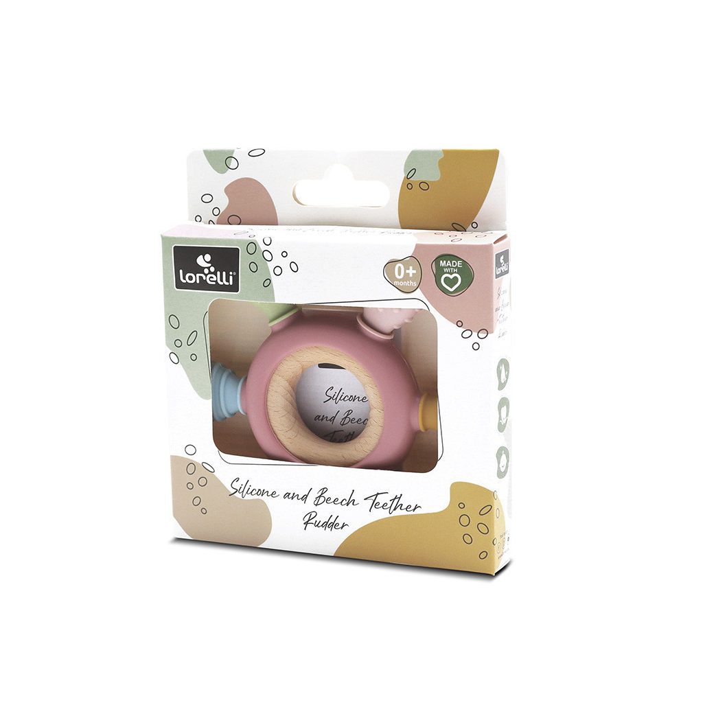 Lorelli Kormánykerék szilikon és bükkfa rágóka - Deep Pink